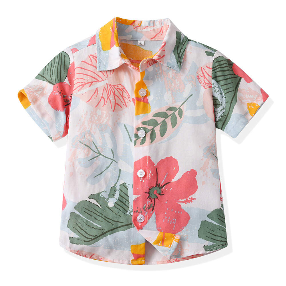 Summer parent-child wear, vacation style lapel short-sleeved printed casual thin shirt, Hawaiian family wear