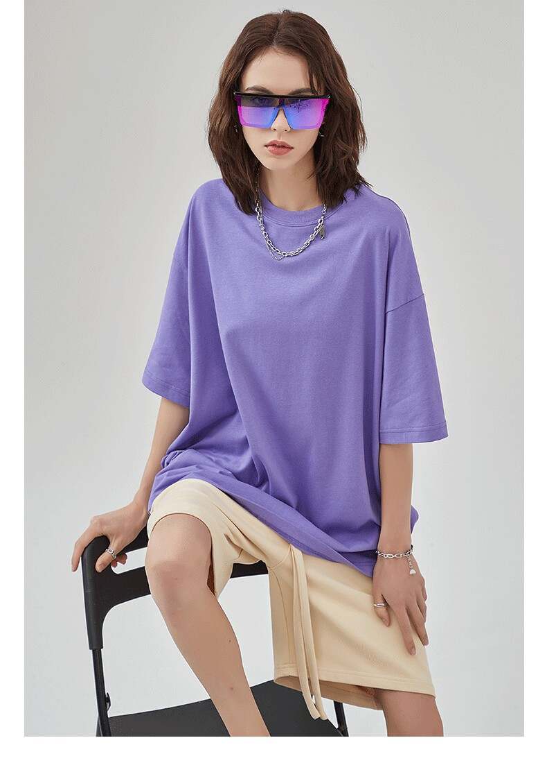 Women's 100% Cotton T-Shirt 230 GSM Double Yarn Cotton Short Sleeve T-Shirt Solid Color Top