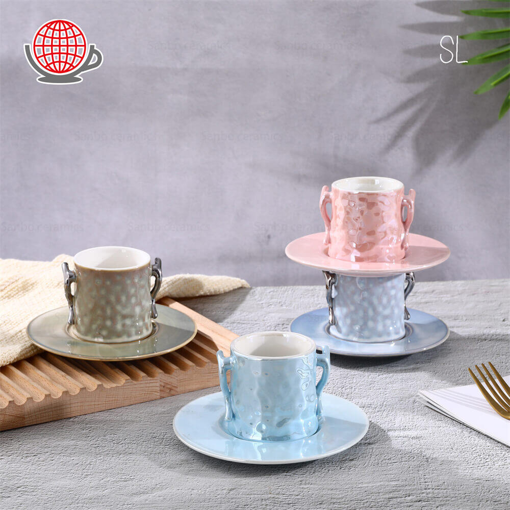 Unique Design Bulk Tea Cups with Pearlescent Glaze