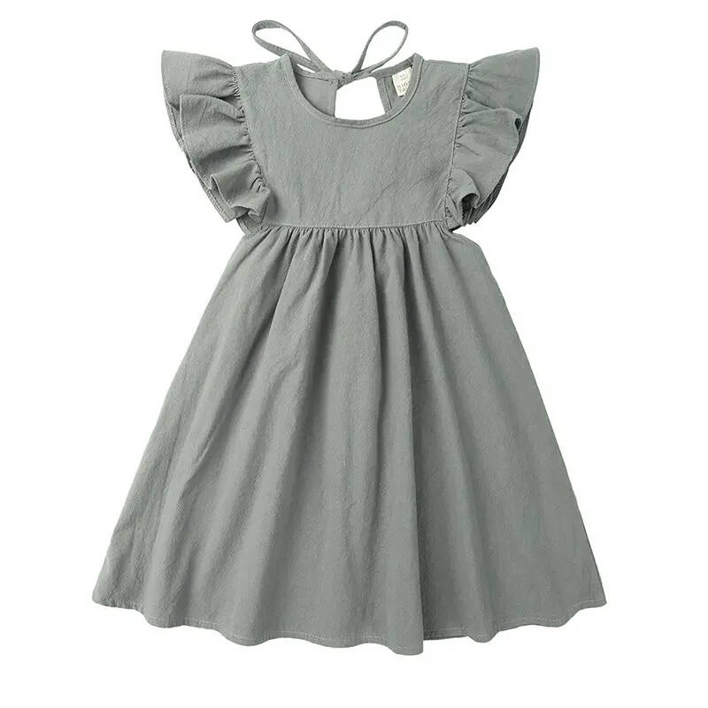 Kids Tales Summer Children Girl Party Clothing Ruffles Sleeveless Beach Dresses Cotton Linen Kids Sweet Vintage Clothes Princess