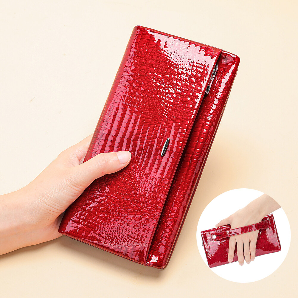 Design Wallet Women Clutch Purse with Grip Hand Strap Large Capacity Card Holder Money Clips Genuine Leather Women Wallet