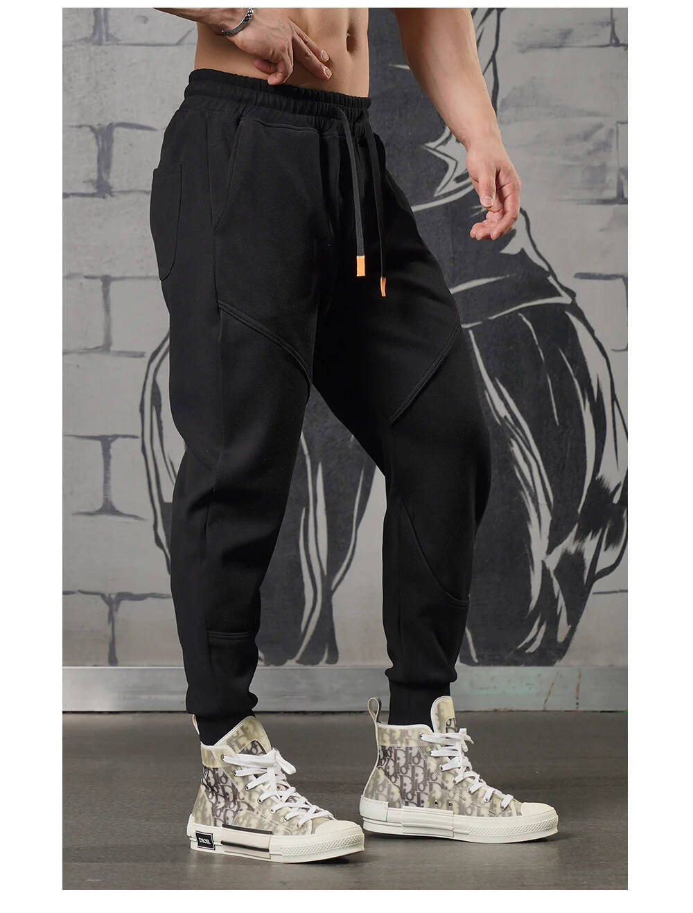 Casual High Quality Joggers sports sweatpants men's loose drawstring feet Patchwork fitness training running pants