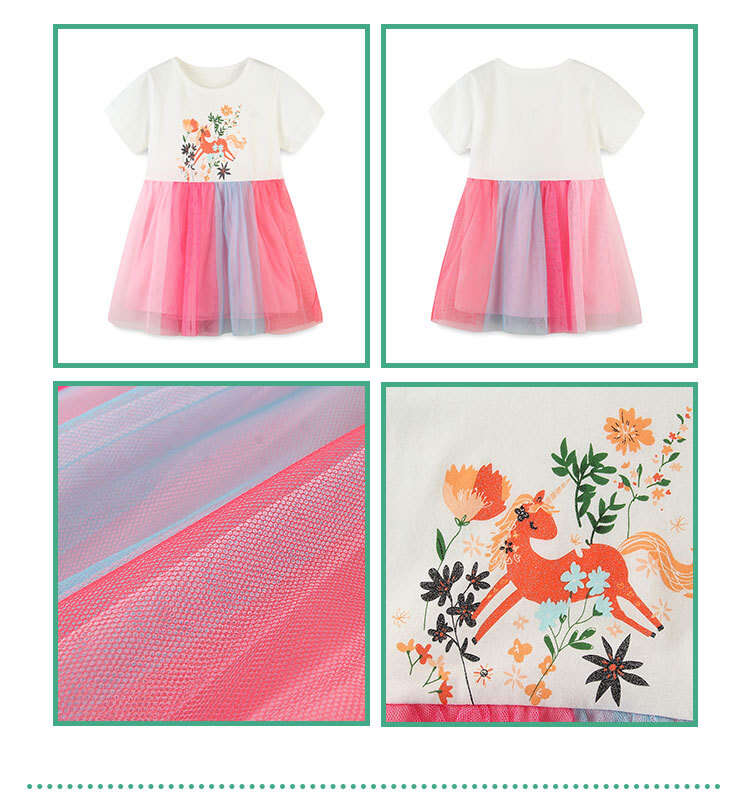 Cartoon Lace Mesh Children's Dress for Girls Summer Princess Dress Cute Crew Neck Children's Dress