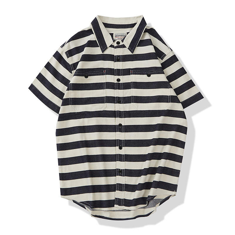 Men's Short-Sleeved Striped Shirt Cargo Shirt