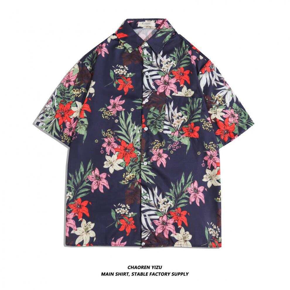 Men's Vintage All-Over Printed Short-Sleeved Shirt Hawaiian Casual Loose Short-Sleeved Shirt