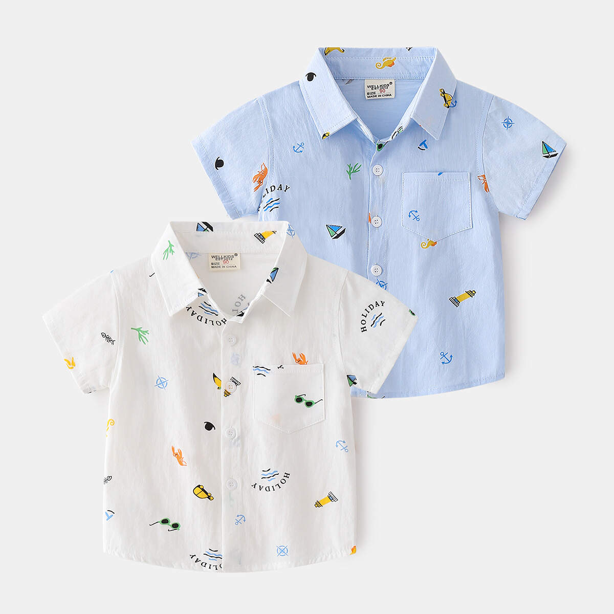 Children's Clothes Boys Short Sleeve Shirt Summer Baby Cartoon Print Shirt Small Kids Top