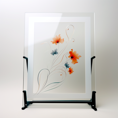 Kvetinová hodvábna obrazovka dekoratívny sklenený obrazový rám so základňou