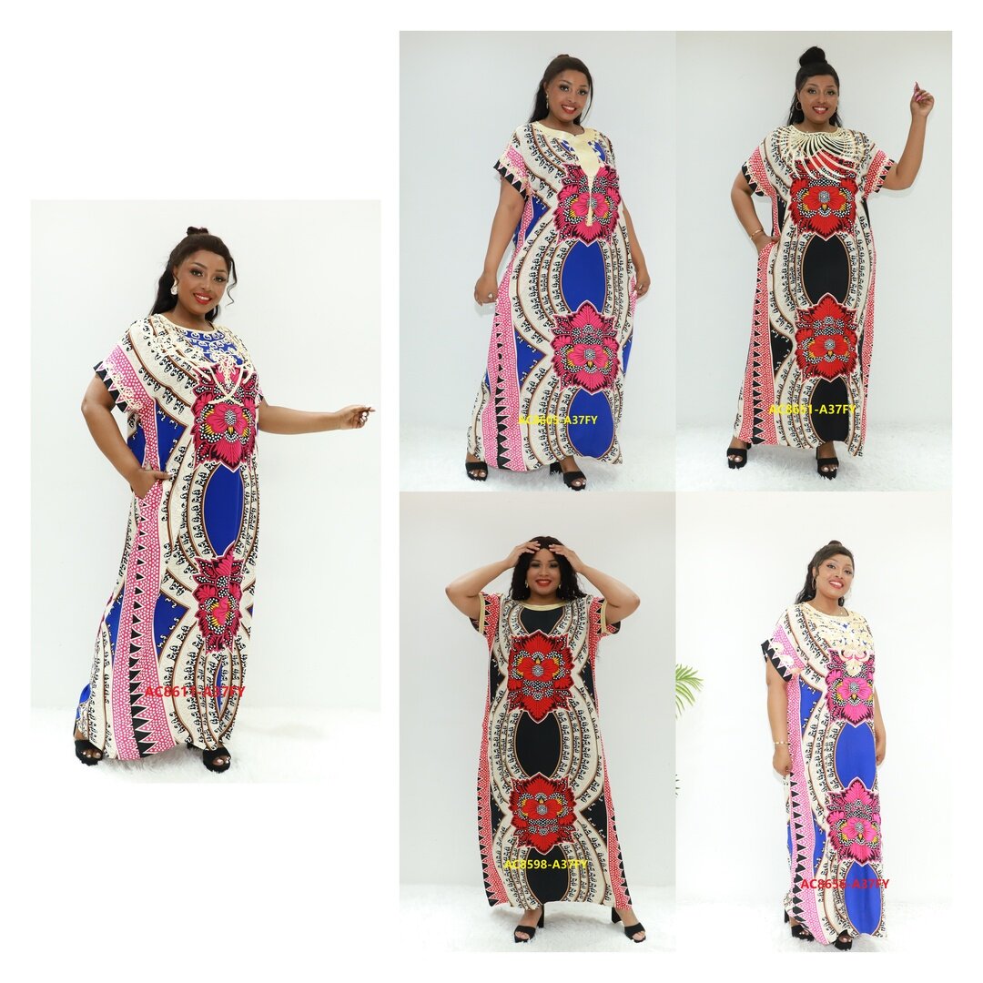 Roupas muçulmanas Boubou de Pluie AC8611-A37Fy Camarões Vestido Muçulmano África Vestido impresso