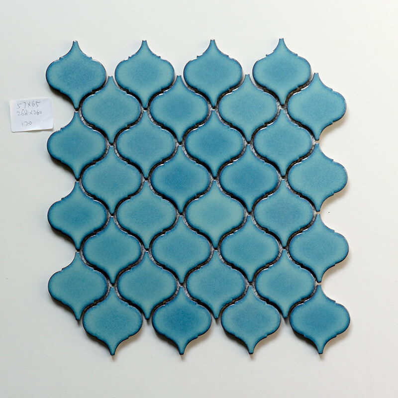 turquoise ceramic tiles in various shapes mosaic