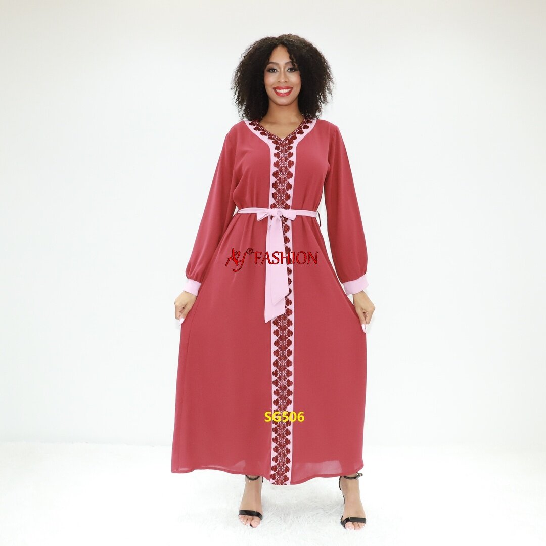 Vêtements africains Broidered Linen Abaya SG506 Abidjan Abaya Hijab Robe