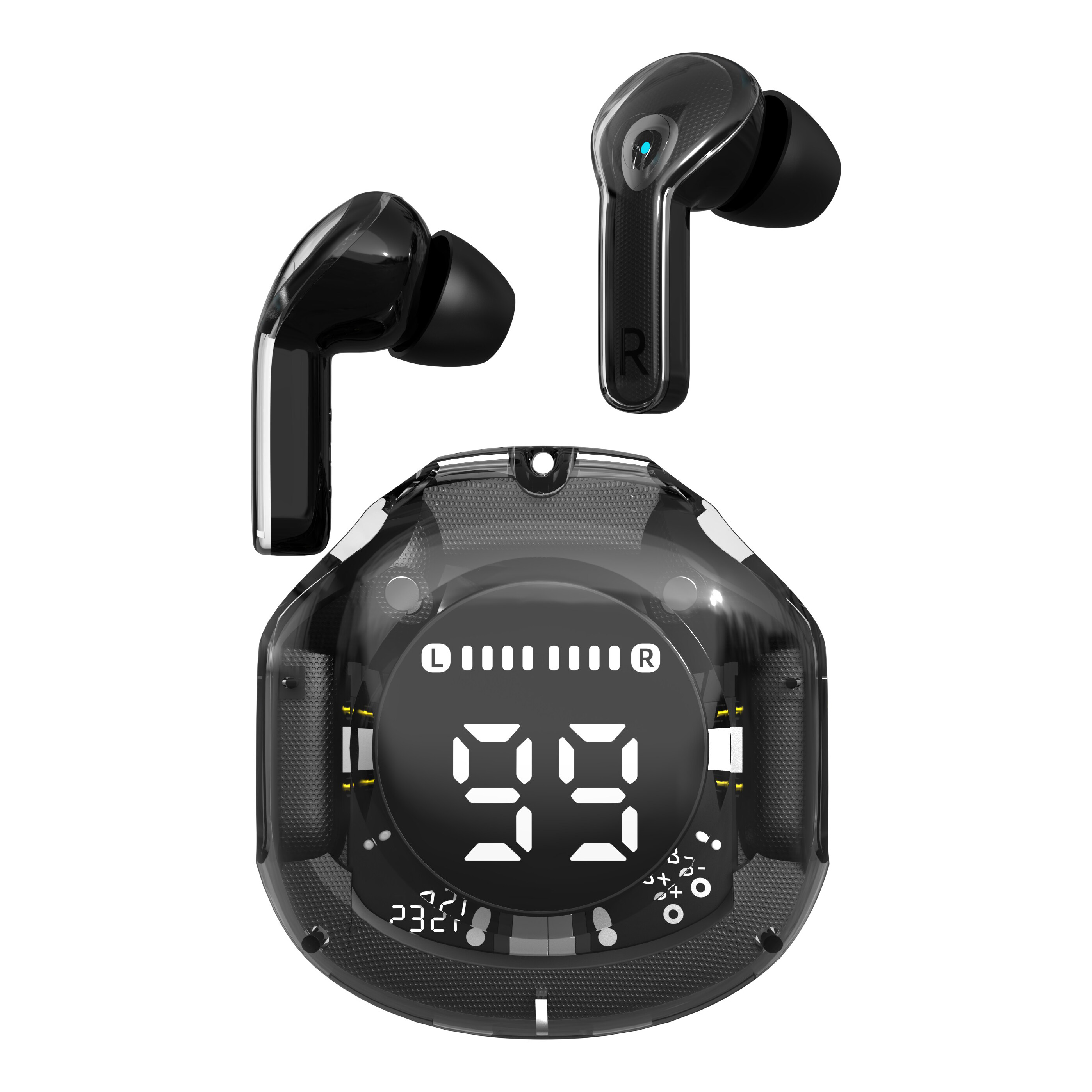 T12 Transparent Digital Display Earbuds TWS Wireless Bluetooth Headphones Dual Sided Stereo In Ear Headset Long Range Earphone