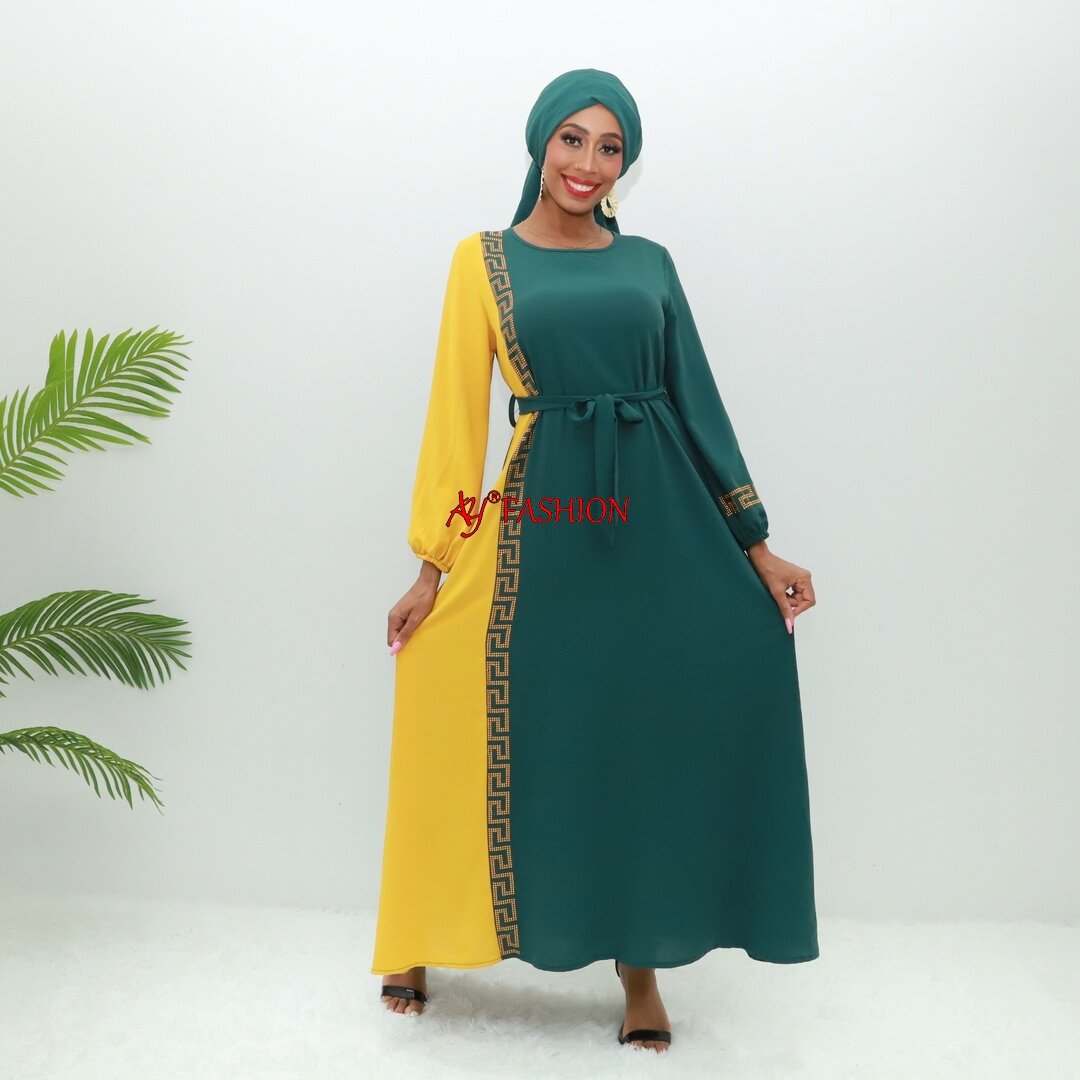 femme ethnique porte robe à manches serrées Abaya Q577 Congo Abaya Muslim Robe