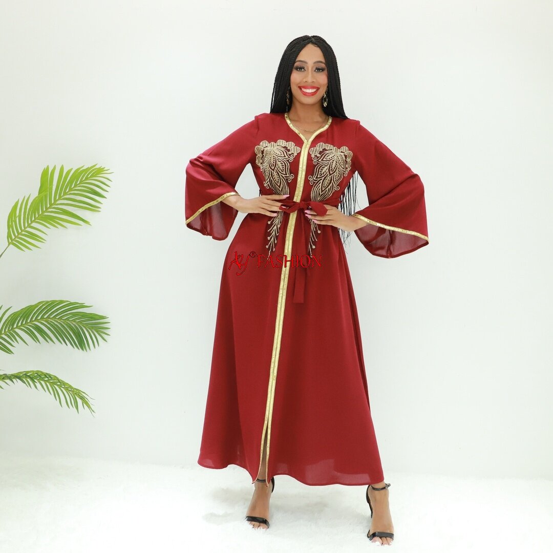 Modest Wear Maxi Dress Linen brodé SG40251 Cameroun Fashion Tradition de tenue musulmane traditionnelle