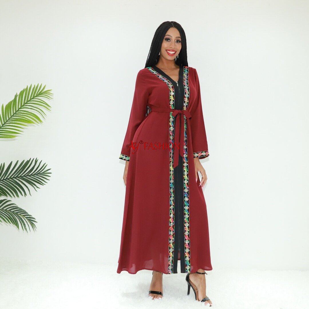 Kimono-Kleid-Kleid Perle Abaya verwendete Bälle SG40256 Kamerun muslimisches Kleid Abaya