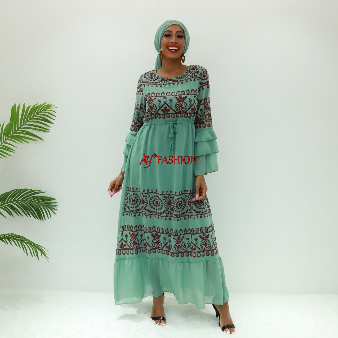 Embroidered attire lenin abaya dress AY Fashion W606F Cameroon kaftan fashion dress