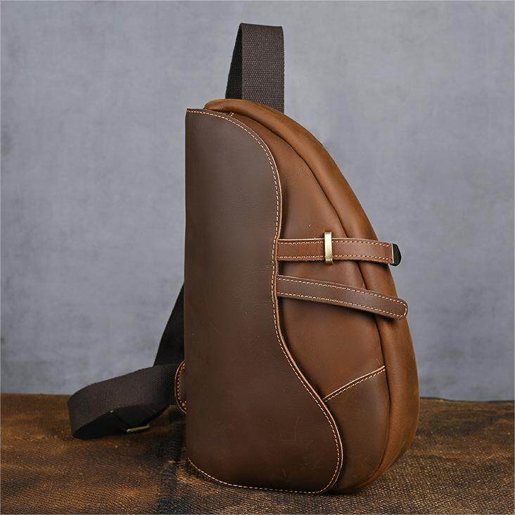 Niucunzh Crazy Horse Genuine Leather Chest Bag Pack Outdoor Sports Men Shoulder Sling Crossbody Bag Leather Chest Bags for Men