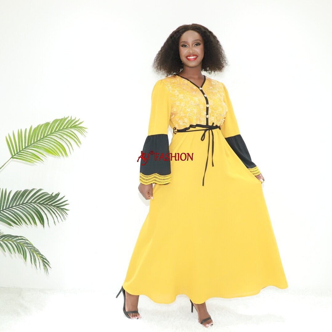 Jilbab穆斯林女士Abaya连衣裙，头巾SG730 Abidjan Boubou Long Robe