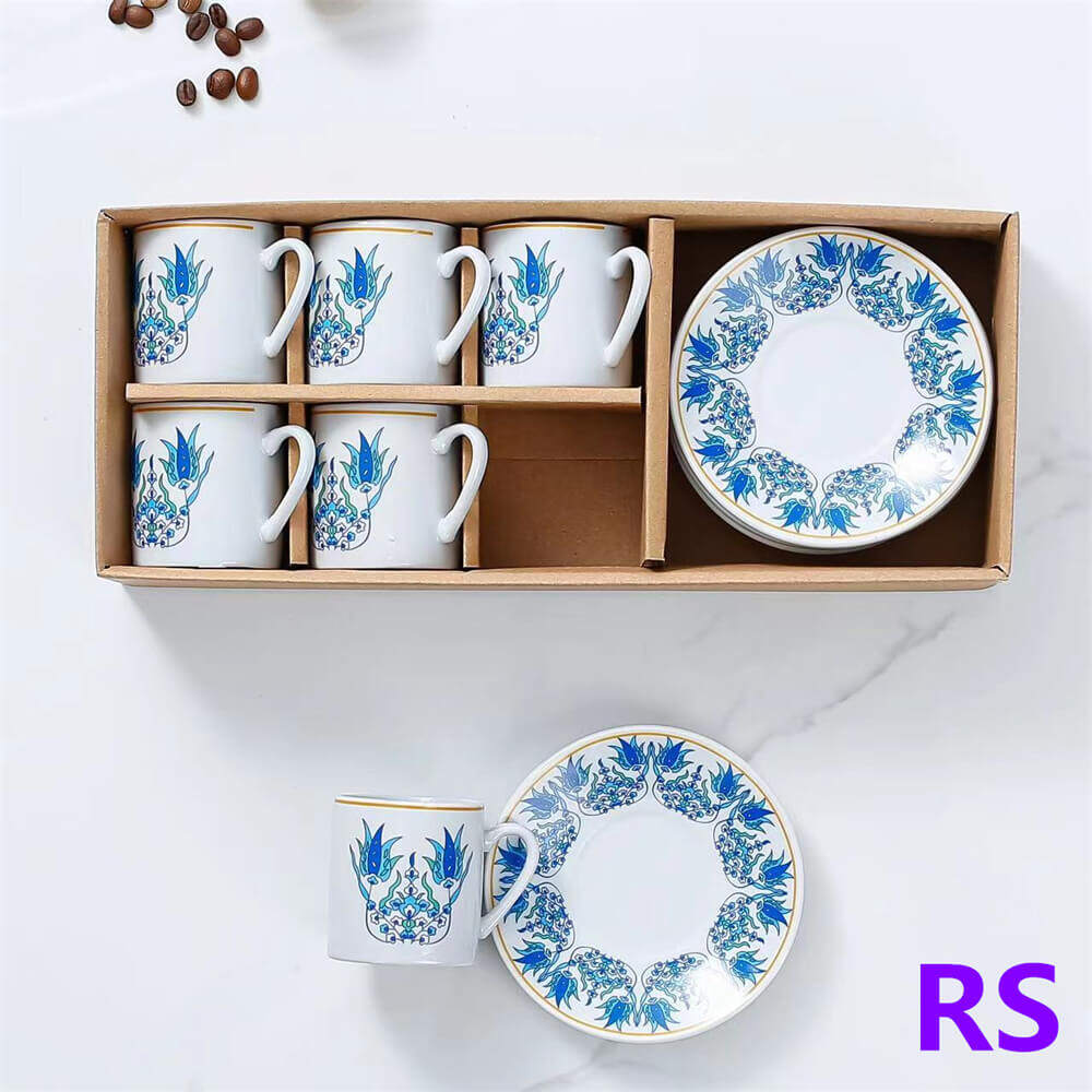 High Quality Coffee Cup Set with Saucer Flower Pattern