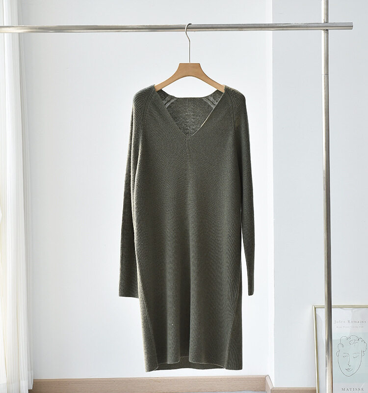 V Neck Basic en cachemire en tricot, à manches longues en cachemire, robe en jersey pour femmes, pull en cachemire