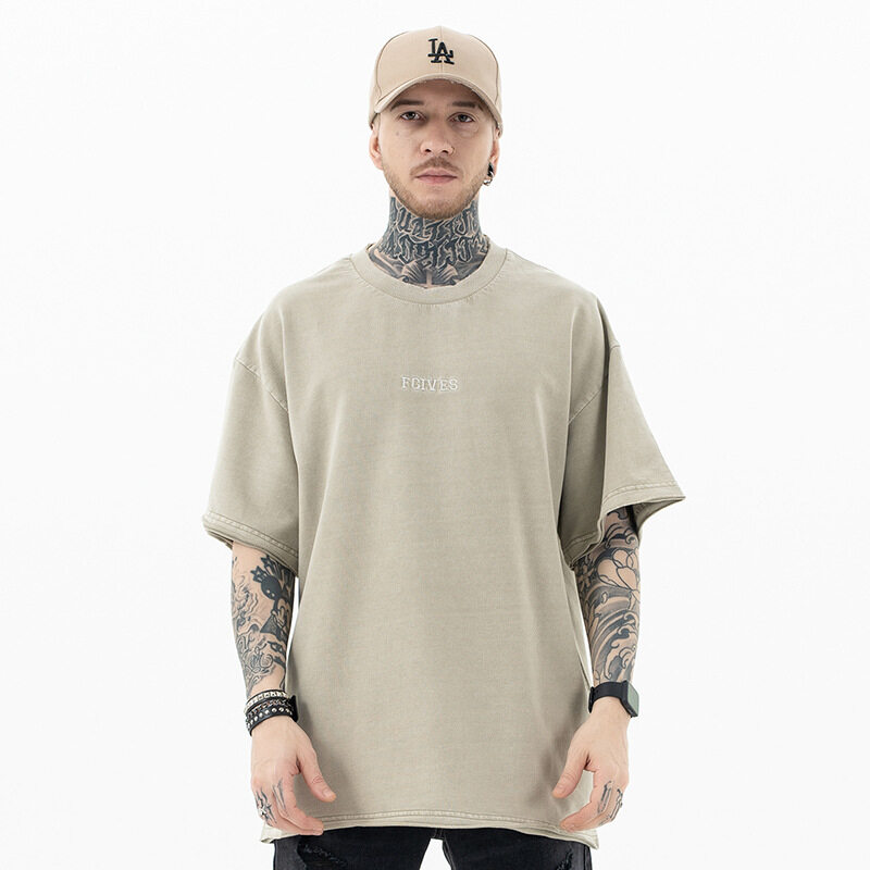 Cotton 250g Oversized Embroidery Logo Men T Shirt