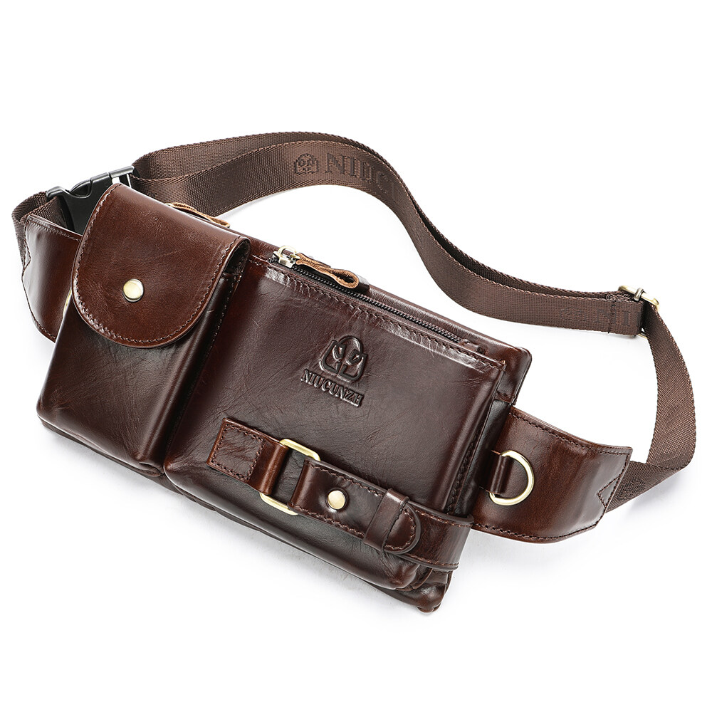 NIUCUNZH Genuine Leather Waist Bag Men Mobile Phone Pouch Crossbody Bags Leather Chest Bags Men Leather Fanny Pack