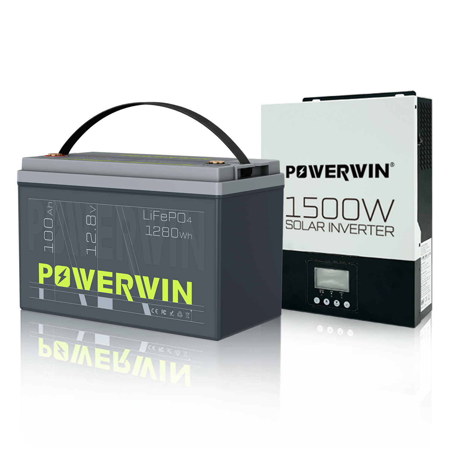 POWERWIN 12.8V 100Ah LiFePO4 + 1500W Solar Inverter 220-240V Set