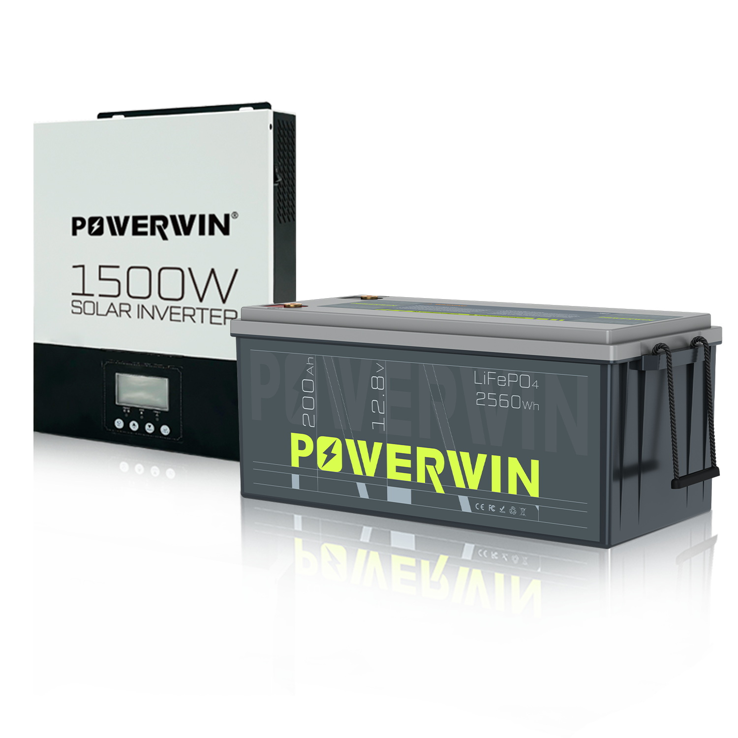 POWERWIN 12.8V 200Ah LiFePO4 + 1500W Solar Inverter 220-240V Set