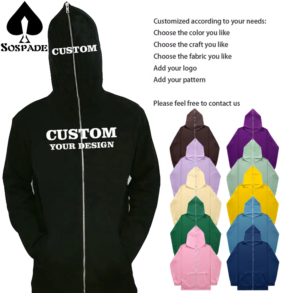 Customized Full Zip-up hoodie with solid color men's 100% cotton High quality heavy weight