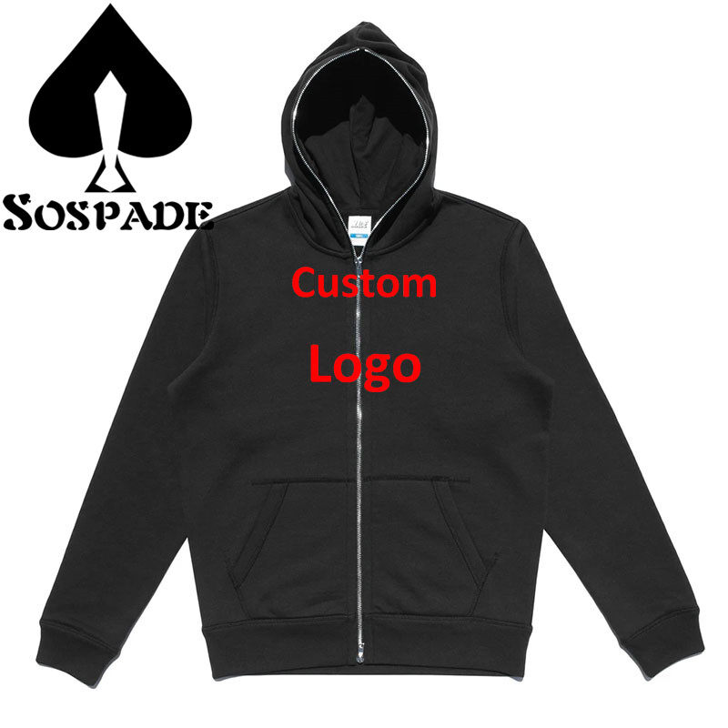 Customized Full Zip-up hoodie with solid color men's 100% cotton High quality heavy weight