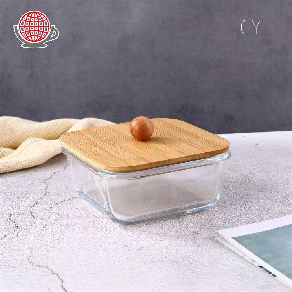 bamboo lid storage containers, square glass containers, glass food storage set