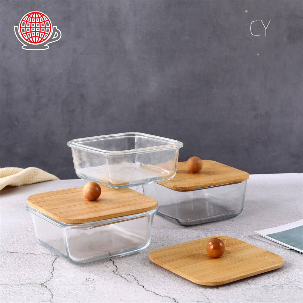 bamboo lid storage containers, square glass containers, glass food storage set