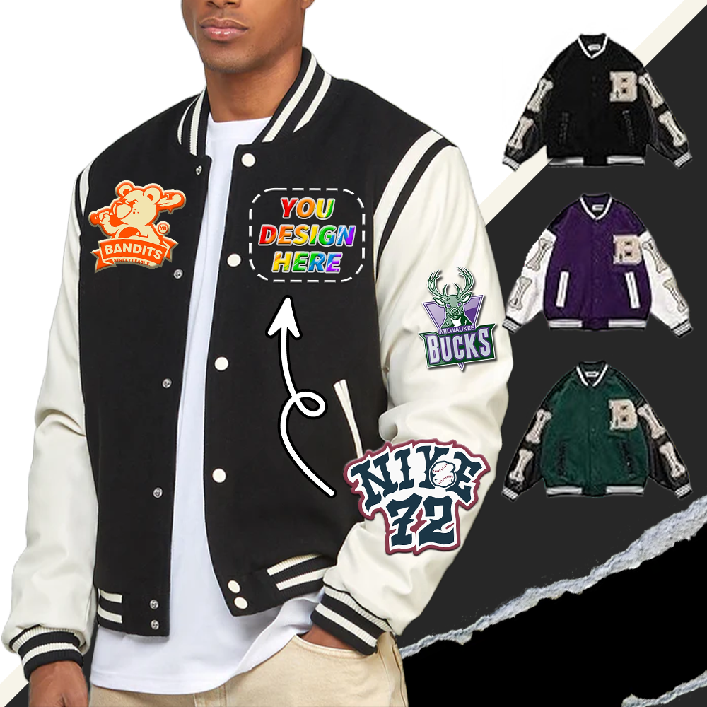 Embroidered Jacket Men's Plus Size Custom Logo Jacket Streetwear Square Neck Jacket Aviator Varsity Jacket