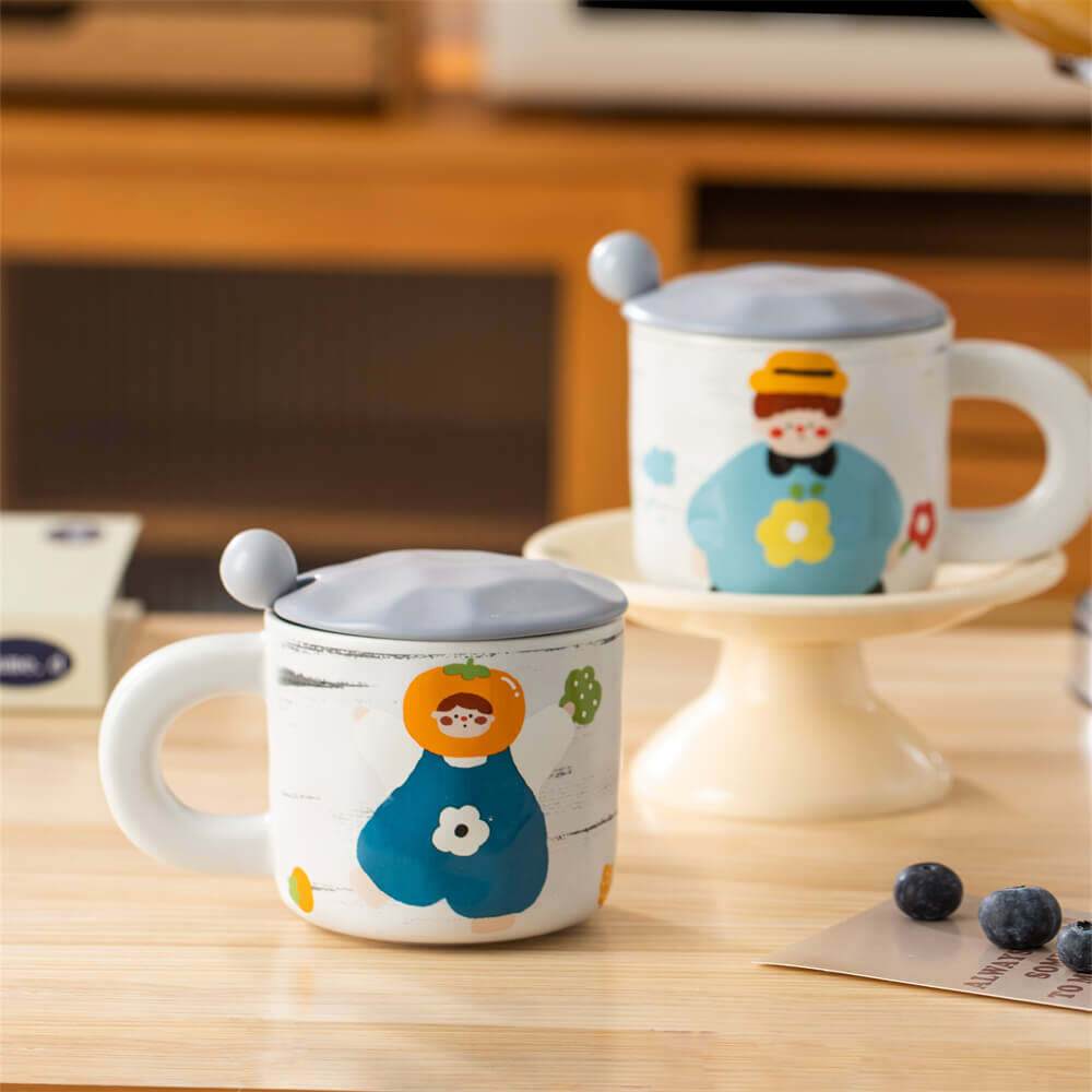 family mug set, mug and spoon set, ceramic cup with spoon