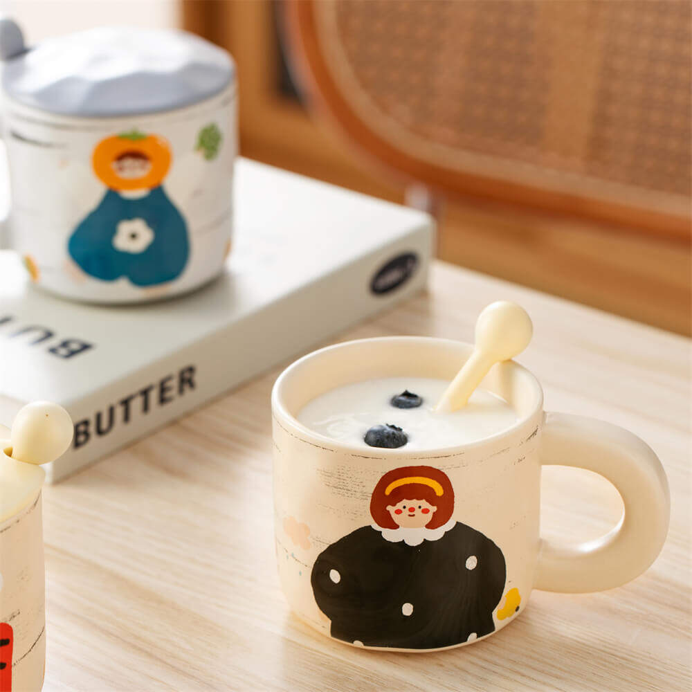 family mug set, mug and spoon set, ceramic cup with spoon