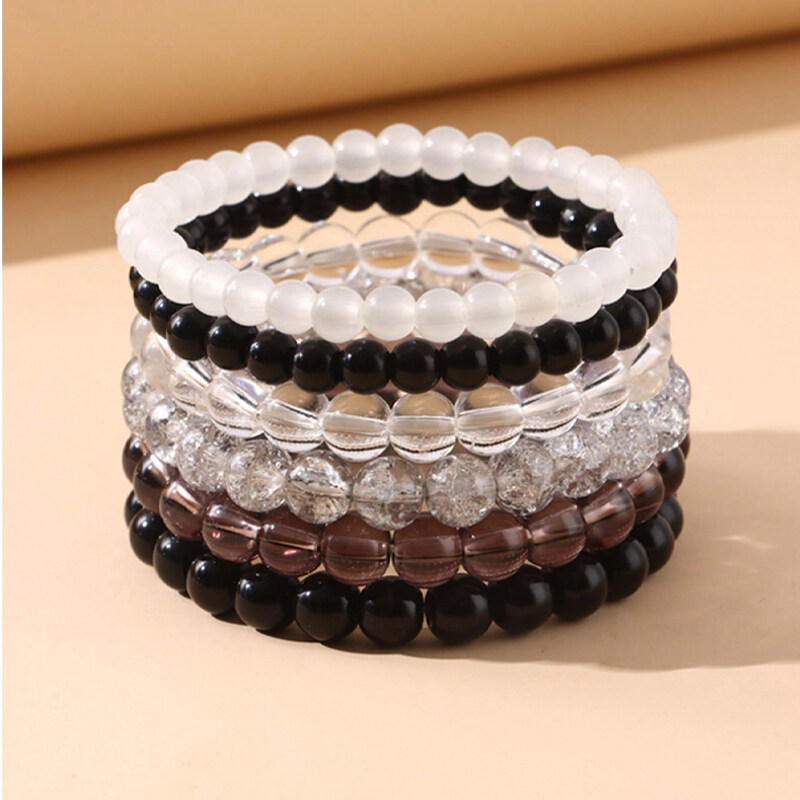 Pulsera de mujer con cuentas de cuerda elástica de 6 piezas