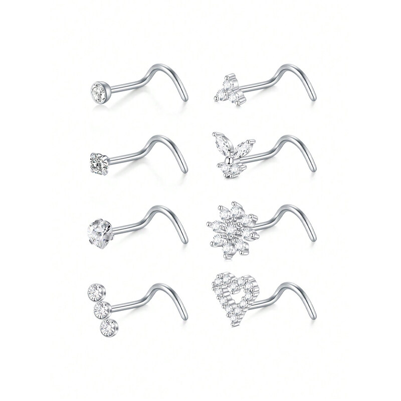 8pcs/Set Silver Gold Nose Studs Pierścienie nos