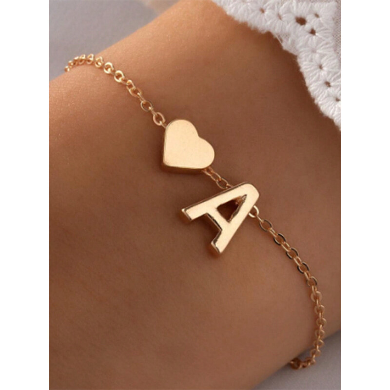 Moda Gold Color A-Z Initital Letters Bracelet Heart for Women Girl Gift