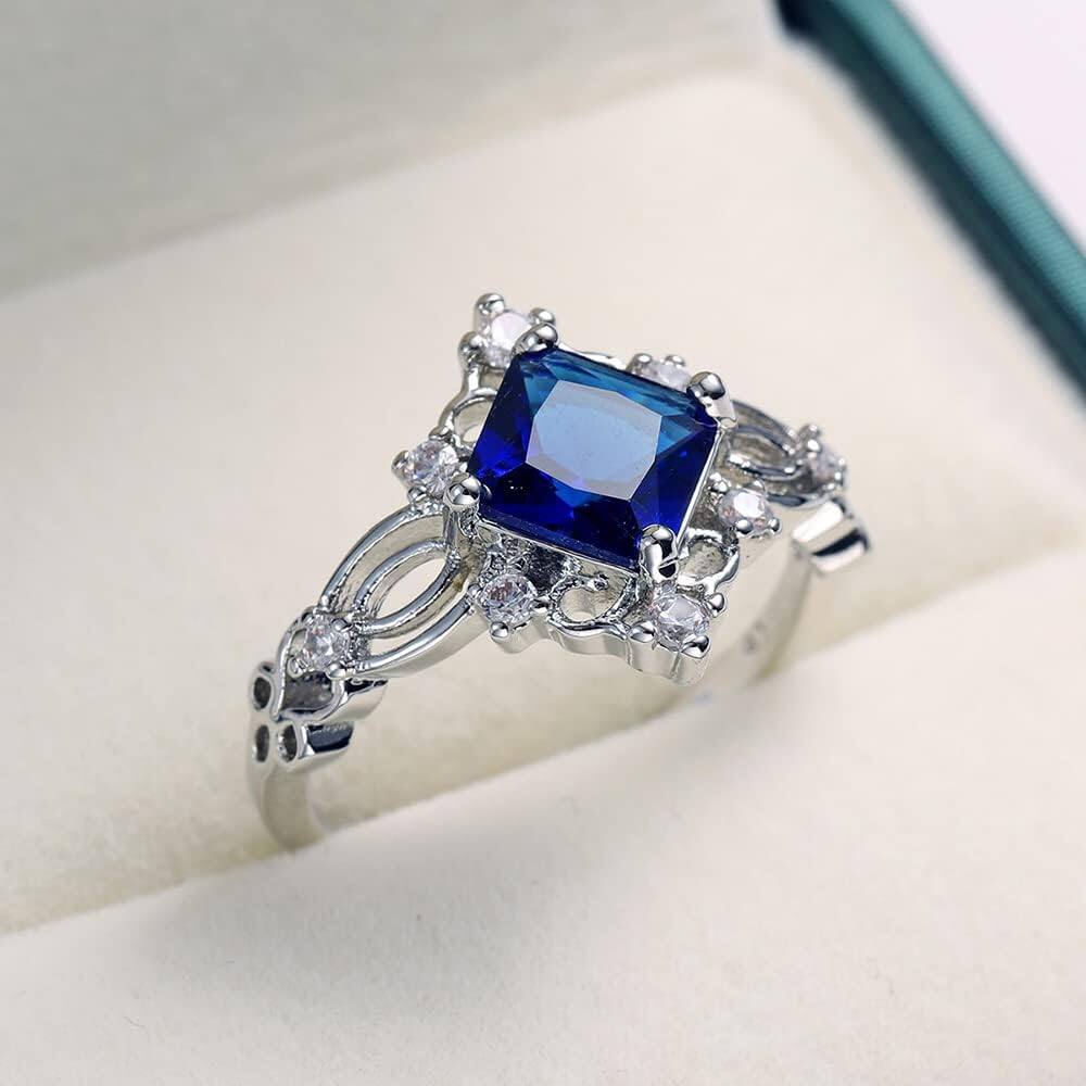 Ensemble de bague de fiançailles avec de la zircone cubique bleue pour les femmes