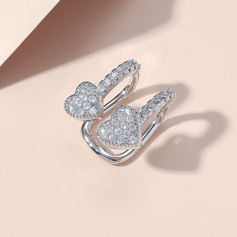 Copper Double Zircon Heart Shaped Ear Cuff Clip For Women