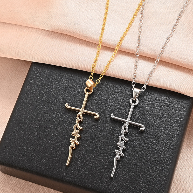 Lady's Zinc Alloy Cross & Faith Engraved Pendant Necklace