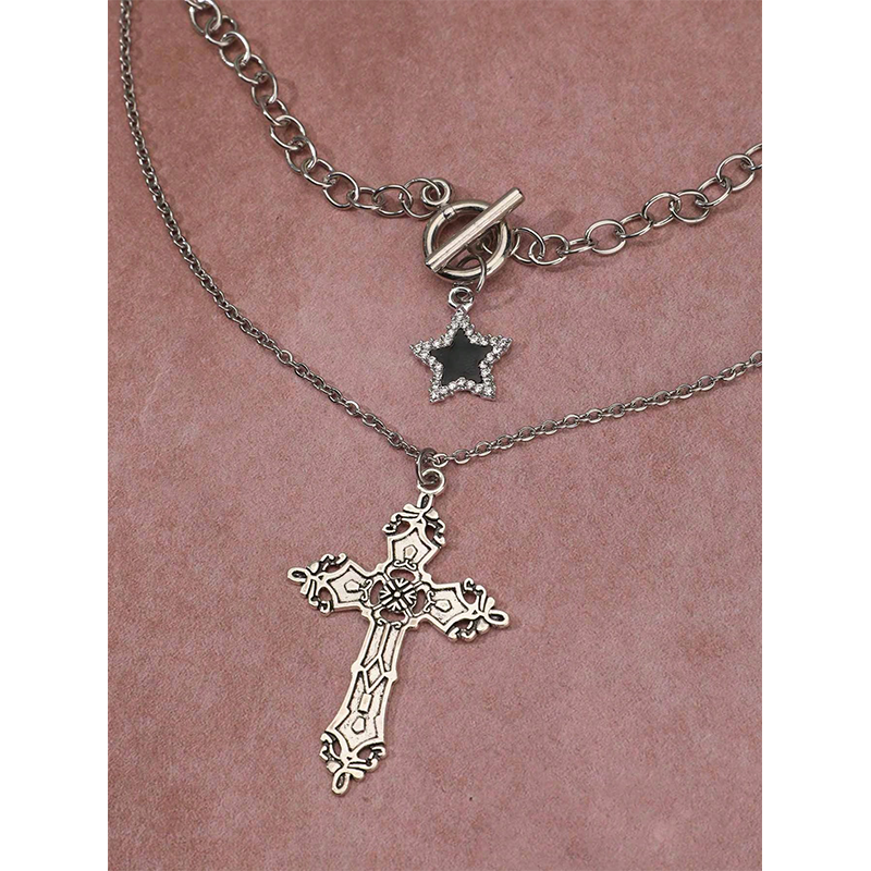 Gothic vintage punk cross star charme colars para mulheres