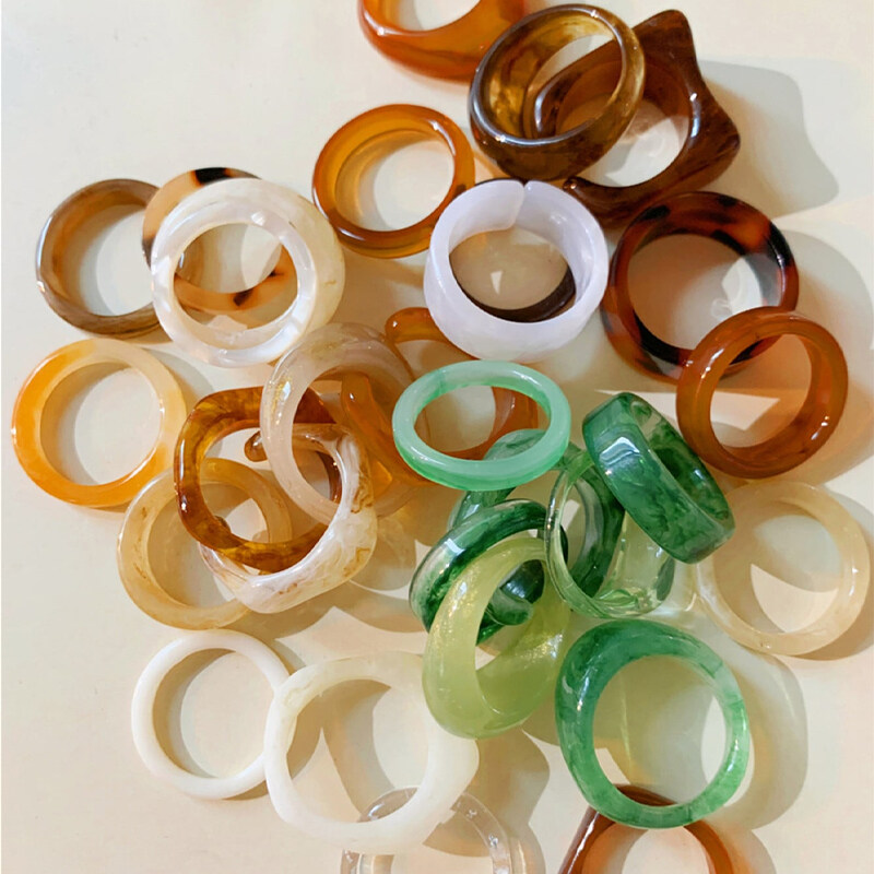 Translucent Tie-dye Resin Chunky Ring Set Irregular Open Rings