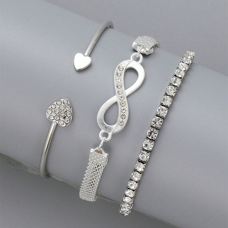 3pcs Rhinestone Heart &amp; Infinity Decor Bracelet