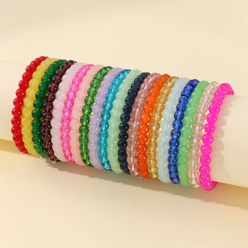 20pcs/set 6mm Colorful Beaded Elastic Bracelet