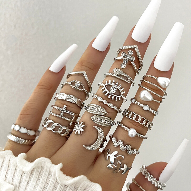 Luxury Light Eye &amp; Pearl &amp; Rhinestone &amp; Multiement Ring set