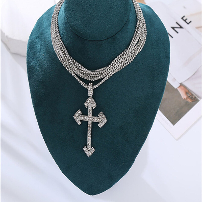 Silver Color Cross Pendant Clavicle Chain Necklace