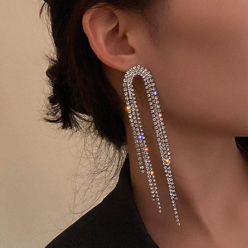 Rhinestone Tassel Decor Drop Earrings