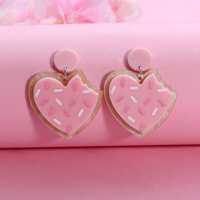 Día de San Valentín Heart Pink Heart Cookie Drop Jewelry for Women