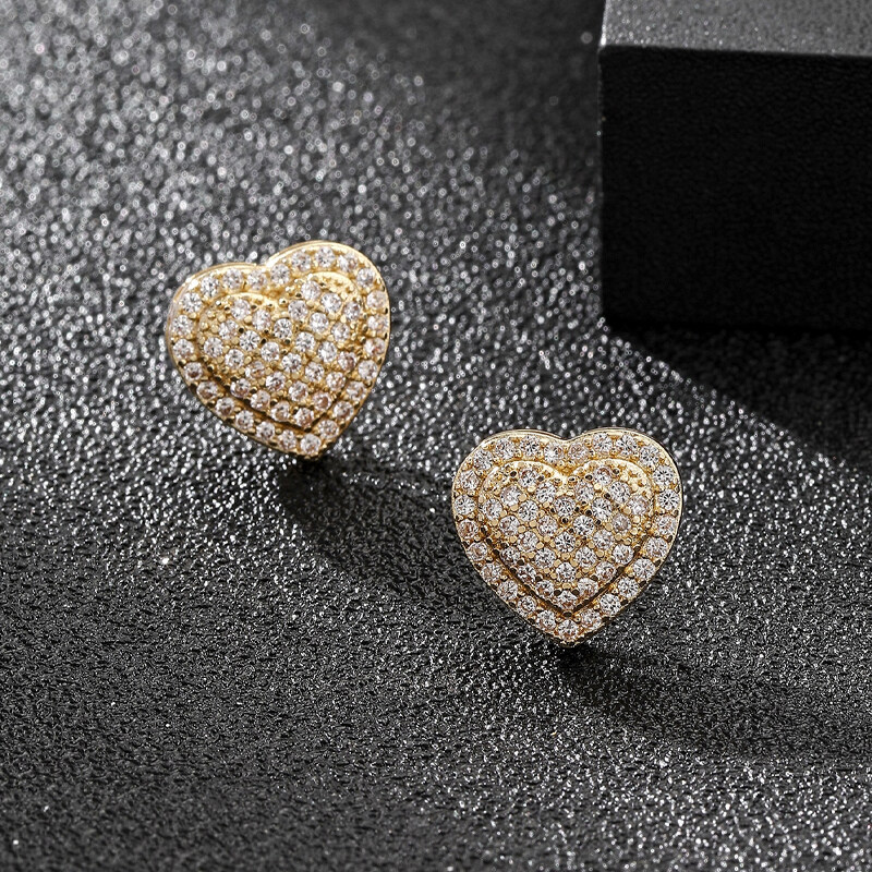 Cubic Zirconia Heart Decor Stud Earrings For Women