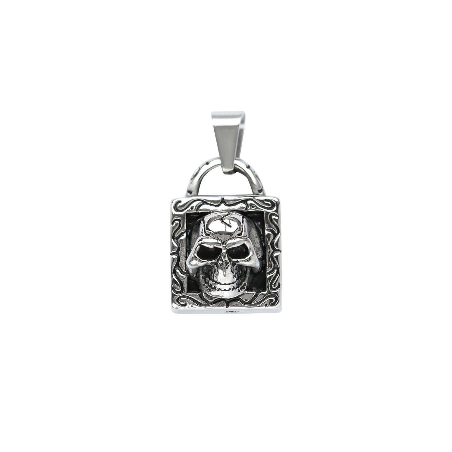 European and American ins punk hip-hop skull lock men's stainles steel pendant personalized street fashion lock necklace jewelry